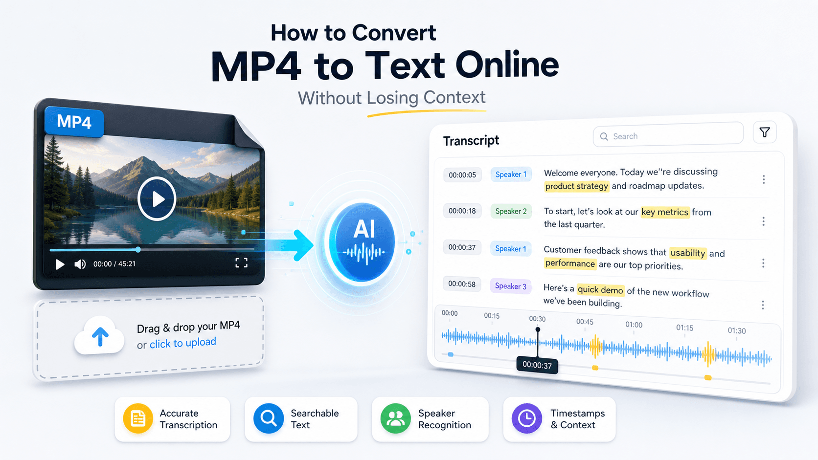 Convert MP4 to text online with timestamps and speaker labels