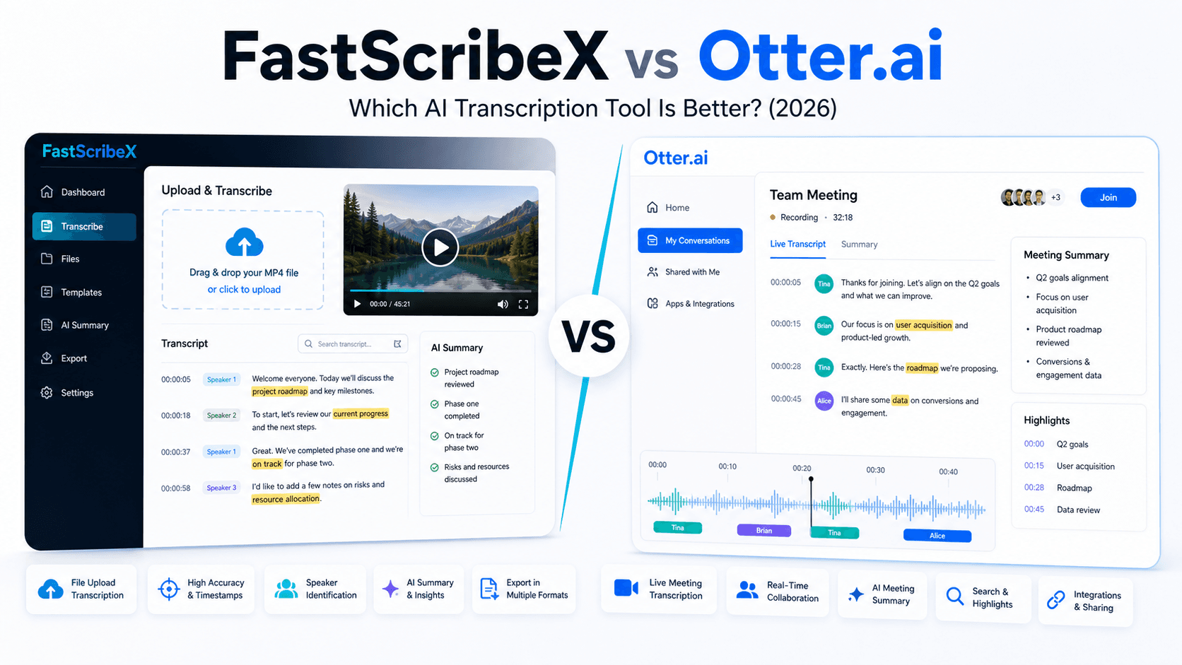 FastScribeX vs Otter.ai AI transcription tool comparison for 2026